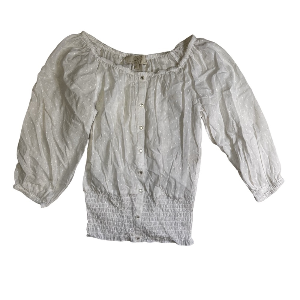 Mariah Carey Collection White Smocked Waist Top Size Small Swiss Dot Pattern NWT - Picture 5 of 10